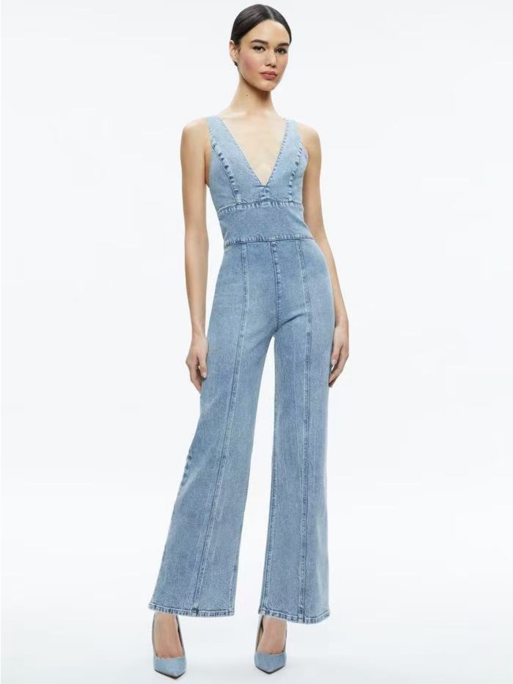 alice + olivia SANDRA DEEP V NECK JUMPSUIT